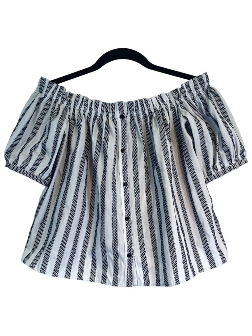 Zara Trafaluc Collection Off Shoulder Blouse Top XS NWT Navy Stripe Textured